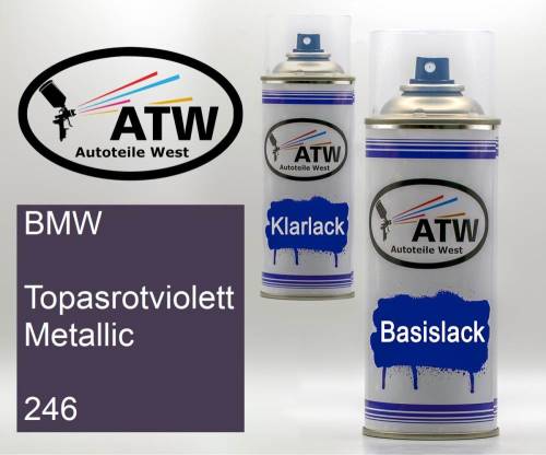 BMW, Topasrotviolett Metallic, 246: 400ml Sprühdose + 400ml Klarlack - Set, von ATW Autoteile West.